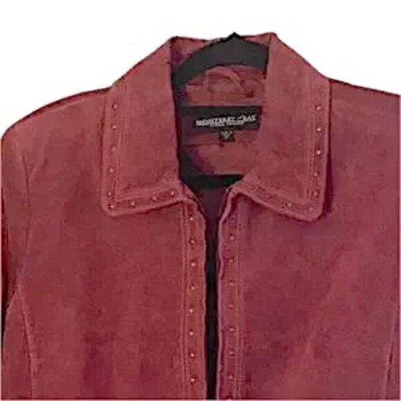 😊Monteray Bay Burgundy Suede Jacket Womens Sz 12 Antique Brass Studs Zip Pocket - Picture 2 of 10